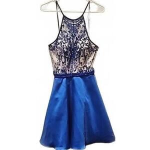 Boutique prom dress royal blue and nude with beading. Size 4